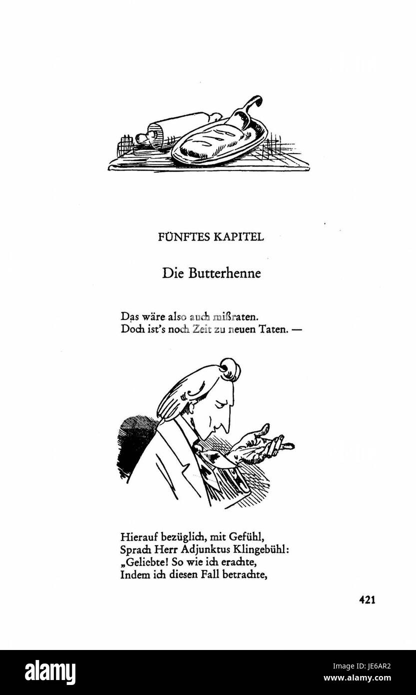 Une page du volume 2 de 'Busch Werke' de Wilhelm Busch, avec des illustrations du célèbre artiste allemand connu pour ses œuvres satiriques et humoristiques. Banque D'Images