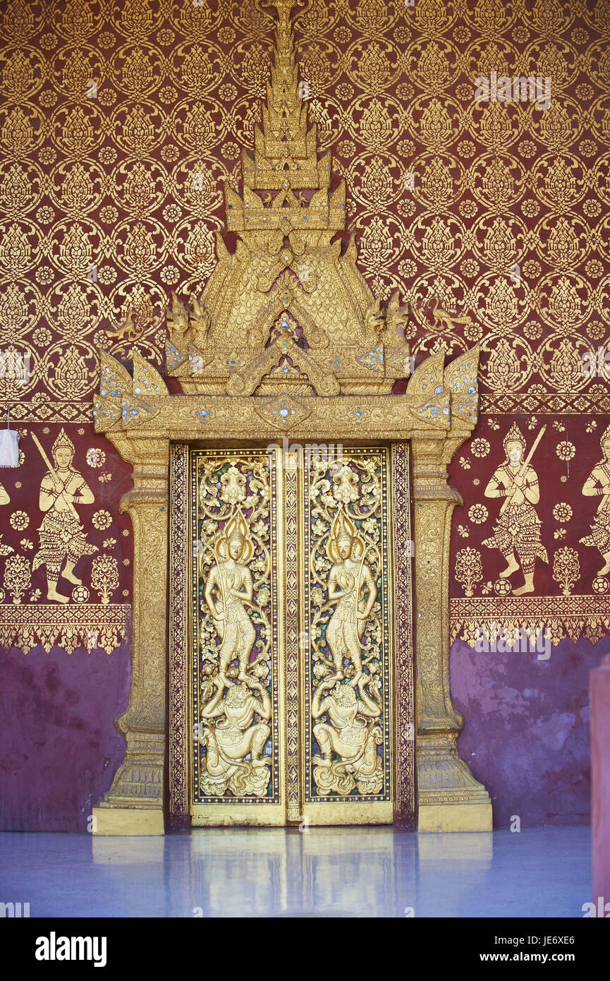 Laos, province de Luang Prabang, ville de Luang Prabang, temple d'or, la TVA, porte, marathons de Xieng Banque D'Images