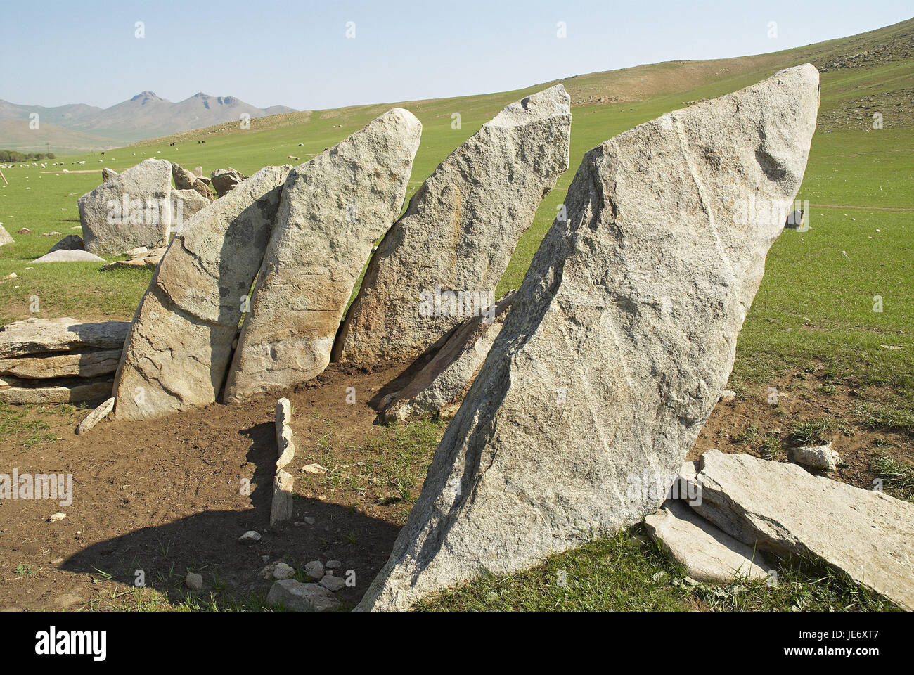 La Mongolie, l'Asie centrale, province historique Övörkhangaï, vallée de l'Orkhon, UNESCO world heritage, stèles de pierre, Banque D'Images