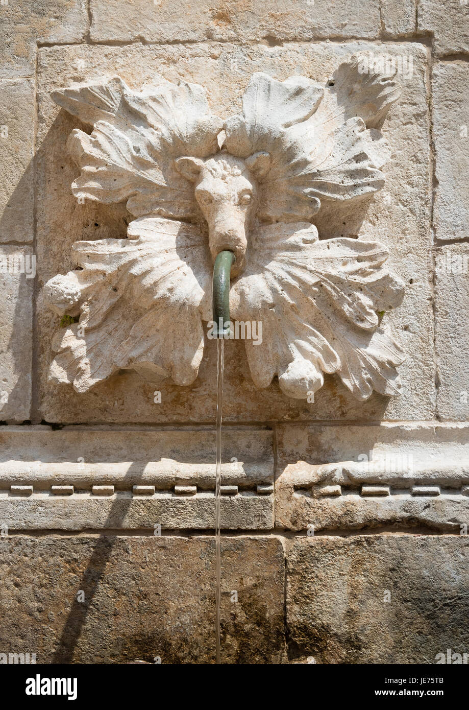 Plaque de la Gargouille et conduite d'eau sur la grande fontaine d'Onofrio à l'intérieur des murs de la vieille ville de Dubrovnik en Croatie Banque D'Images