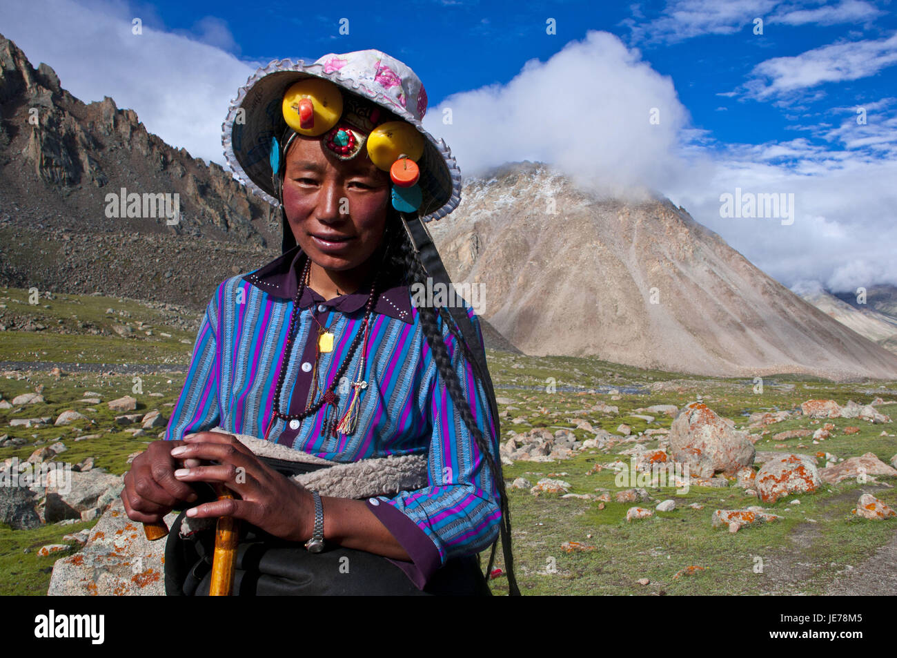 Femme souriante, Kailash Kora, Tibet occidental, l'Asie, Banque D'Images