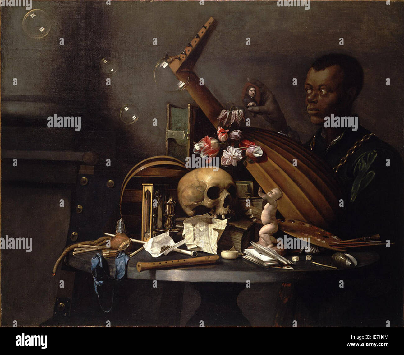 Vanitas de David Bailly est une peinture néerlandaise du XVIIe siècle qui explore le thème de la mortalité, souvent associé au genre vanitas. L'œuvre, conservée au Johnson Museum of Art, présente des symboles de la mort et de la nature éphémère de la vie. Banque D'Images