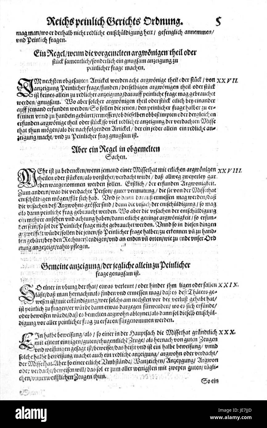 « De Constitutio Criminalis Carolina » est un document juridique datant de 1577, qui a servi de fondement important au droit pénal dans le Saint-Empire romain germanique. Il visait à normaliser et codifier les procédures juridiques de justice pénale sur l'ensemble du territoire allemand. Banque D'Images