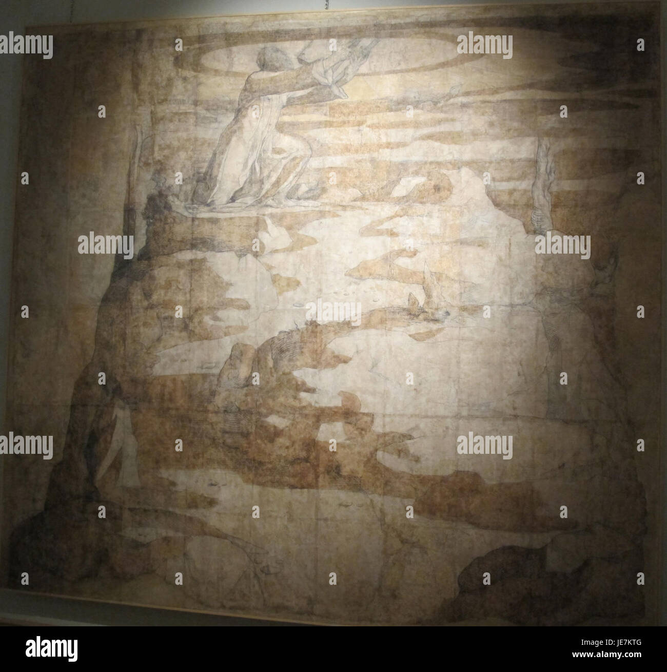 Le cartone, ou dessin préparatoire à grande échelle, de Beccafumi pour la conception du sol de la cathédrale de Sienne, a été créé entre 1529 et 1531. Ce travail montre la maîtrise de l'artiste dans le design et la perspective, et sa capacité à préparer des œuvres complexes pour des projets à grande échelle. Banque D'Images