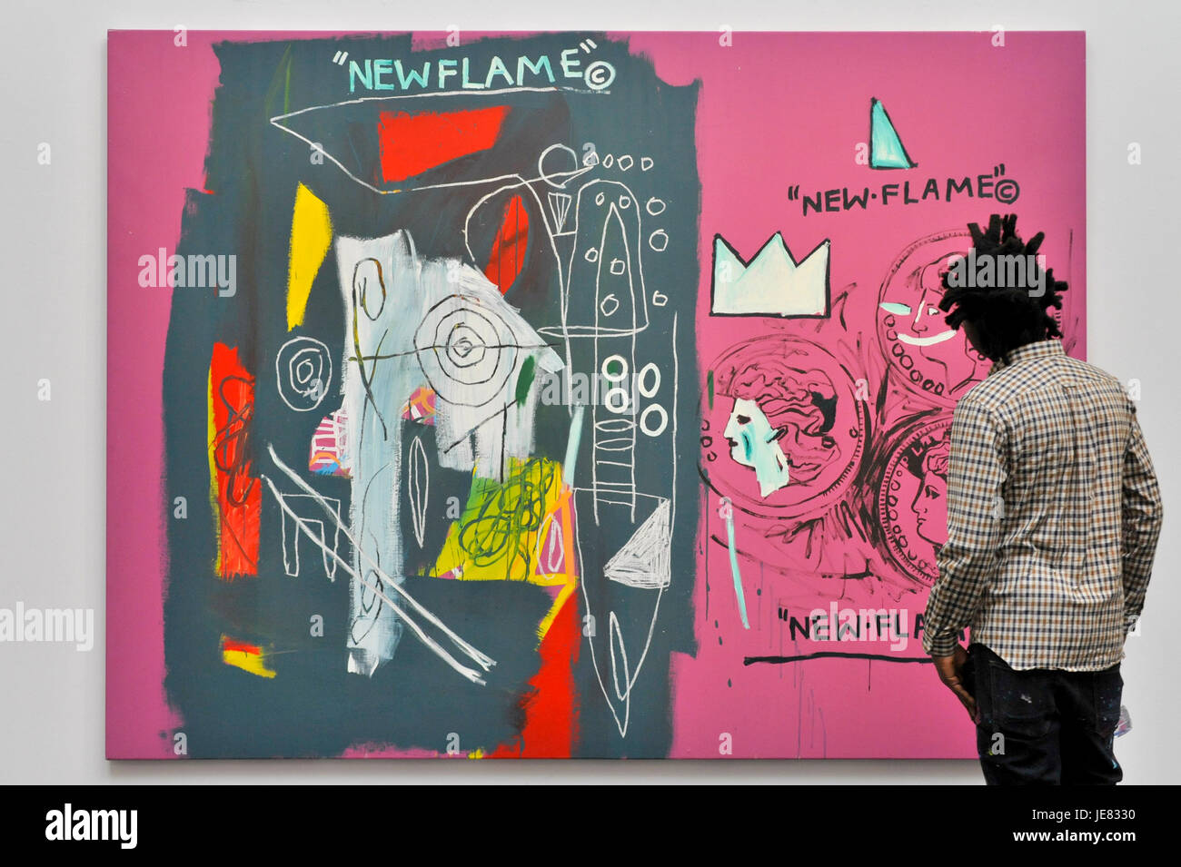 Londres, Royaume-Uni. 23 Juin, 2017. Bradley artiste Theodore vues 'New Flame', 1985), un travail de collaboration par Andy Warhol et Jean-Michael Basquiat (estimation GBP1.7-2.2m) à l'occasion de la vente d'art contemporain de Sotheby's à New Bond Street. La vente aux enchères, qui est dominé par le Pop art, a lieu le 28 juin. Crédit : Stephen Chung/Alamy Live News Banque D'Images