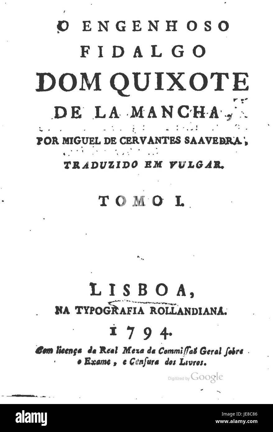 Don Quichotte de la Mancha, de Miguel de Cervantes, est l'une des œuvres les plus importantes de la littérature occidentale. Cette première page présente les aventures du chevalier délirant et de son fidèle écuyer, Sancho Panza. Banque D'Images