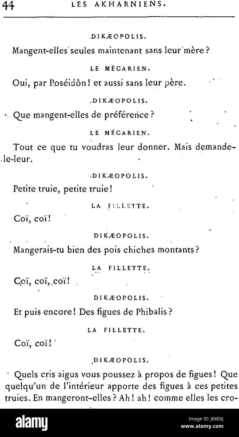 'Aristophane I, 055' fait référence à une œuvre du dramaturge grec Aristophane, célèbre pour ses comédies satiriques. Cette pièce, qui fait partie d'une plus grande collection, critique la société athénienne à travers l'humour et l'esprit vif, caractéristique du style d'Aristophane. Banque D'Images