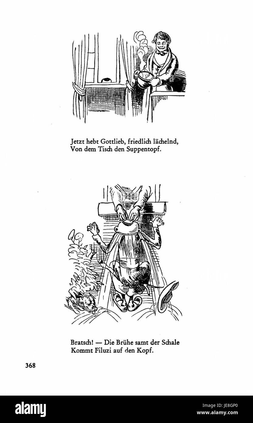 Une page de 'Busch Werke', présentant une collection d'œuvres de l'artiste allemand Busch, mettant en vedette son style et son accent thématique sur les caricatures et les illustrations satiriques. Banque D'Images