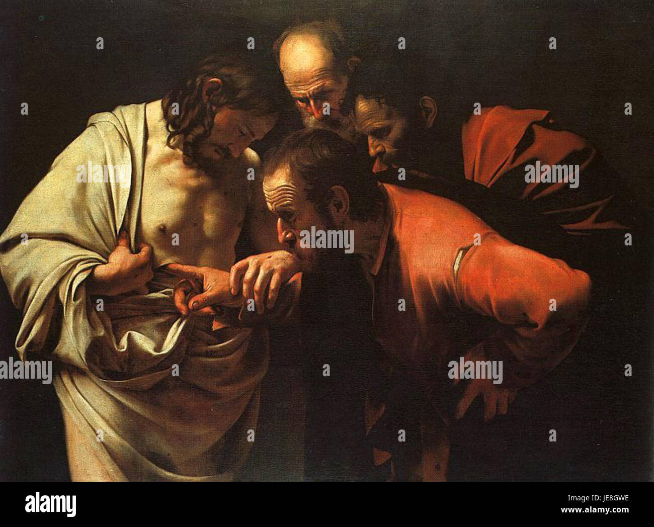 'L'incrédulité de Saint Thomas' de Caravage, représentant le moment où Thomas touche les blessures du Christ pour confirmer sa résurrection. Une œuvre clé en baroque compris Banque D'Images