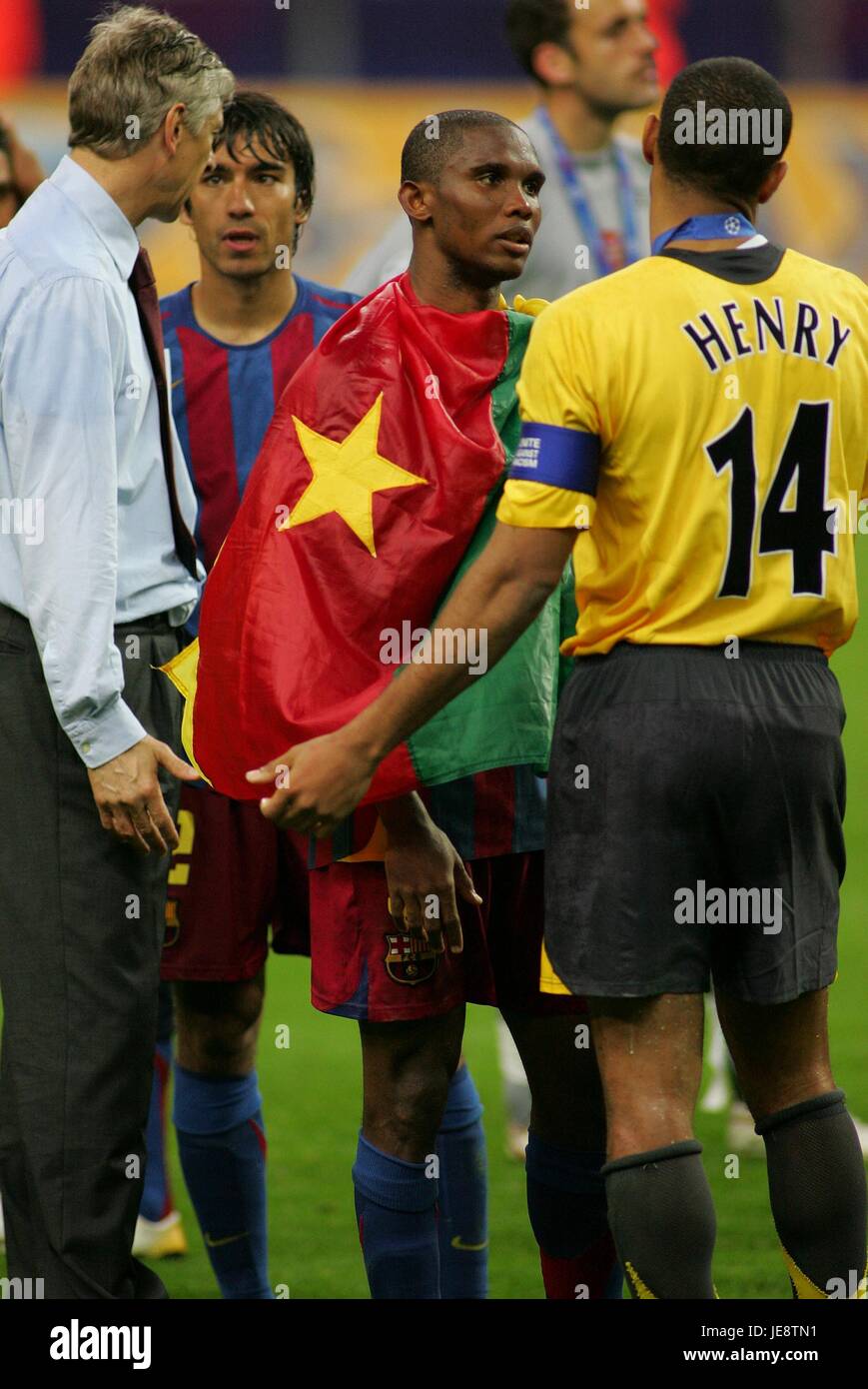 WENGER ETO'O HENRY ARSENAL BARCELONE V STADE DE FRANCE PARIS FRANCE 17 Mai 2006 Banque D'Images