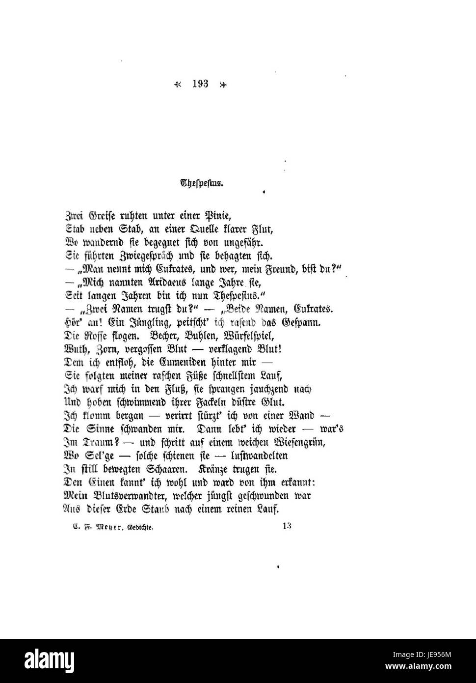 Conrad Ferdinand Meyer Gedichte 193 contient les œuvres du poète suisse Conrad Ferdinand Meyer. Les poèmes explorent les thèmes de la culture et de l'histoire allemandes à travers des récits poétiques. Banque D'Images
