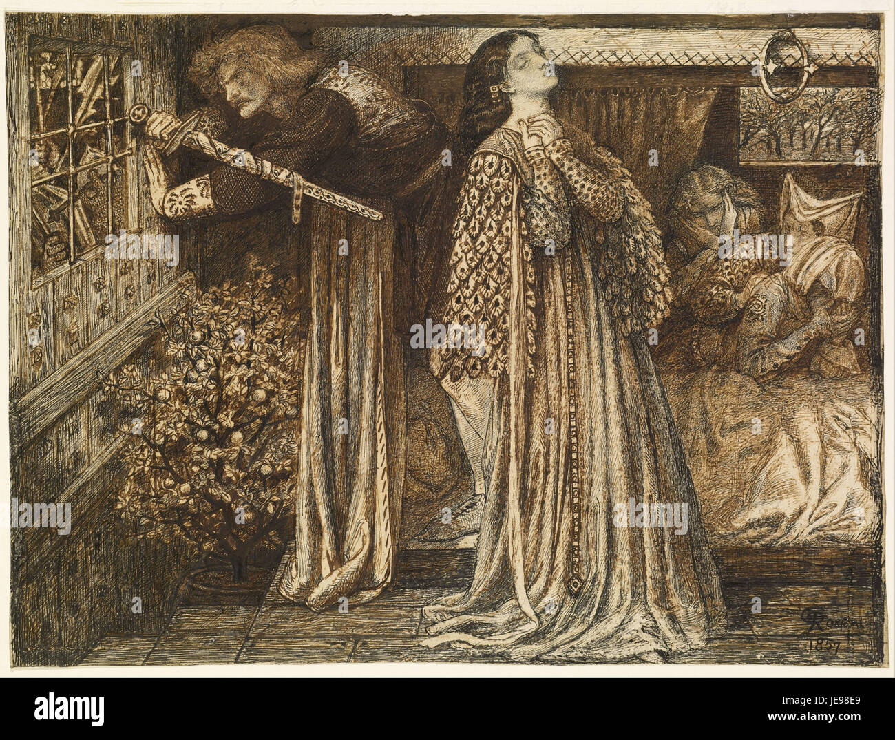 Dante Gabriel Rossetti - Sir Launcelot dans la chambre de la reine - Banque D'Images
