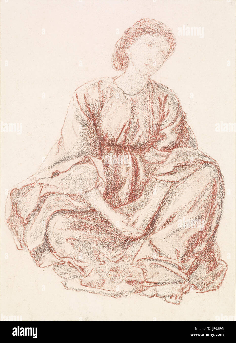 Une étude préparatoire de draperie par Edward Burne-Jones pour la figure centrale dans sa peinture Green Summer. Cette étude explore l’écoulement et les plis du tissu. Banque D'Images