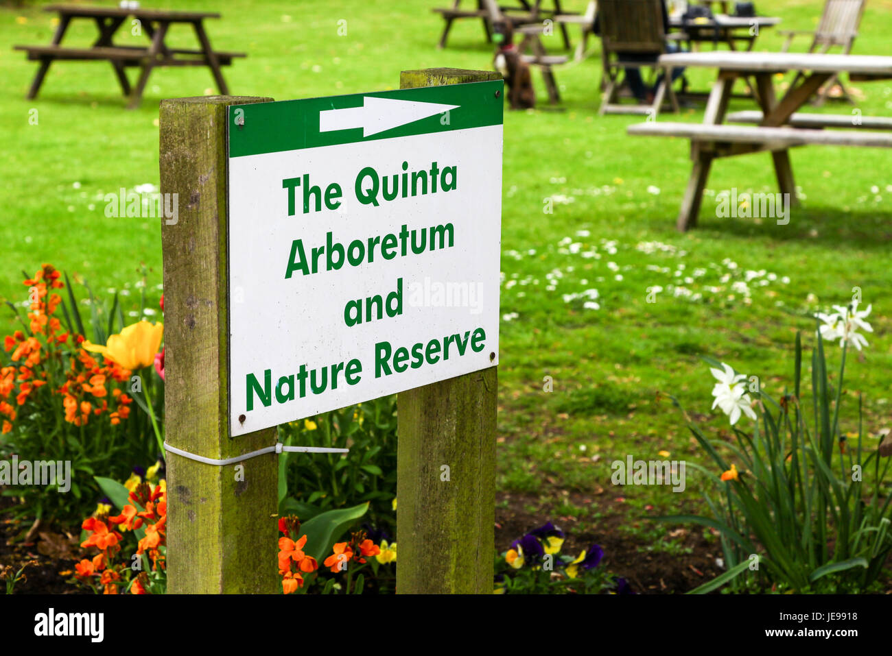 Panneaux pour la Quinta Arboretum and nature reserve Swettenham Cheshire England UK Banque D'Images