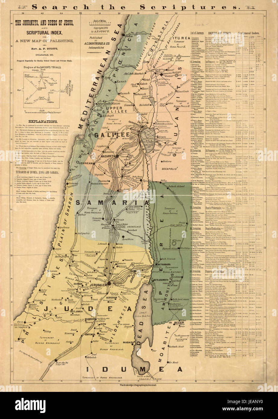 Andrew Pearce Stout. Les voyages, et les actes de Jésus, et scriptoral index sur une nouvelle carte de la Palestine. 1881 Banque D'Images