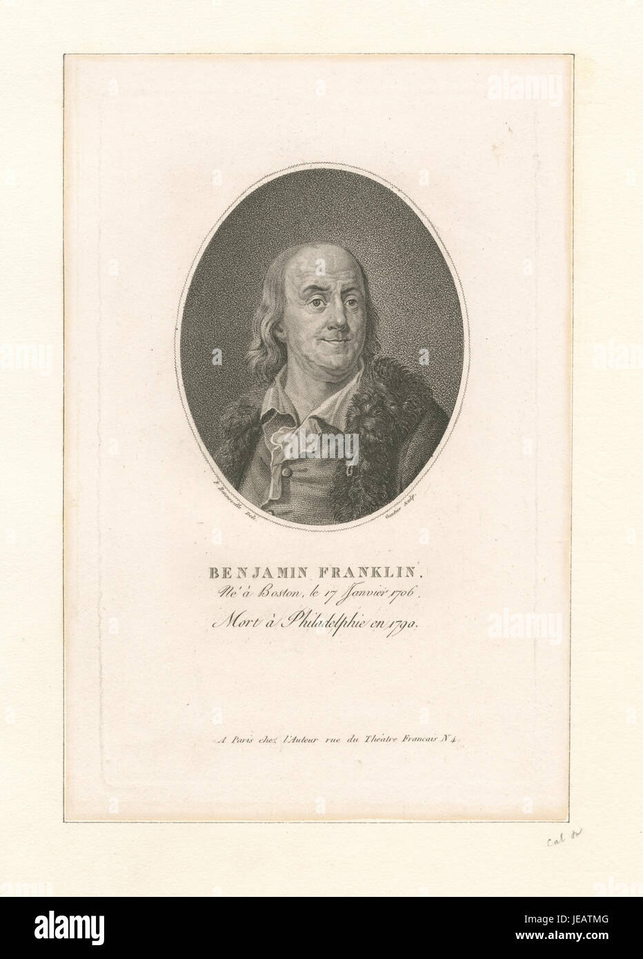 Ce portrait de Benjamin Franklin, créé à partir d'une collection de NYPL, représente le polymathe américain, inventeur et homme d'État. Franklin a été un pivot dans les lumières américaines et un père fondateur des États-Unis, contribuant de manière significative à la science, la diplomatie et la formation de l'identité politique de la nation. Banque D'Images