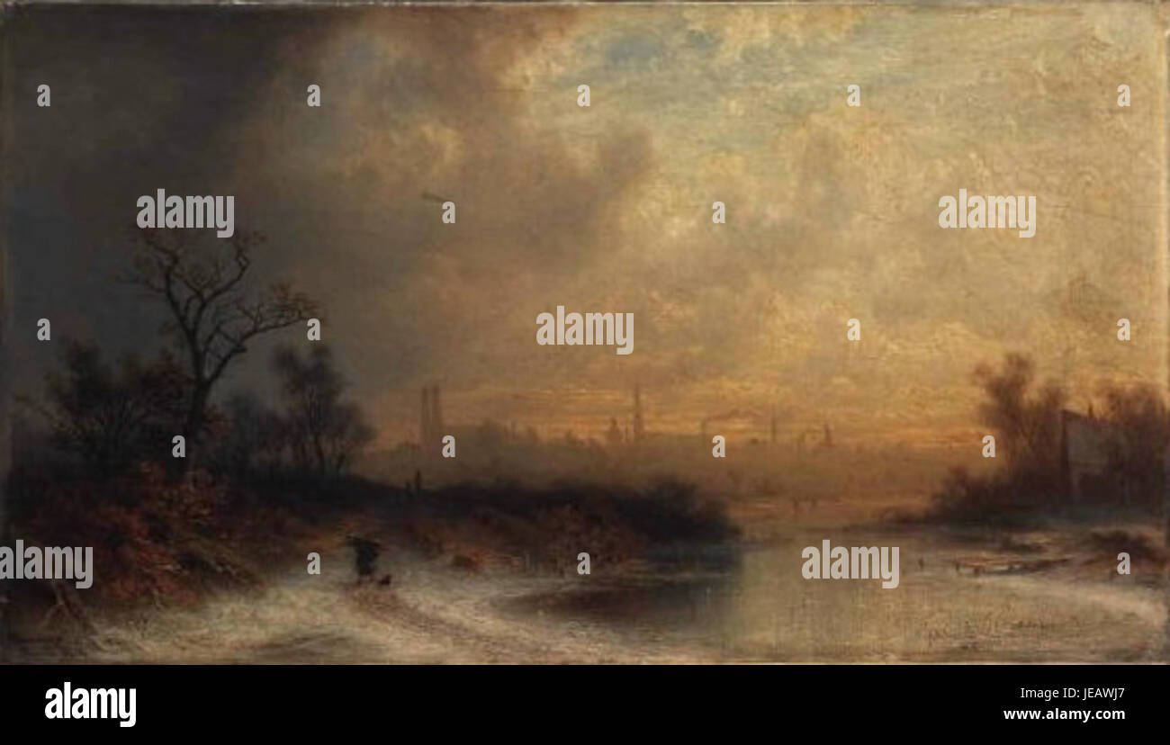 Dietrich Langko, un artiste du XIXe siècle, est connu pour son tableau 'Zimni krajina' (paysage d'hiver), qui représente une scène hivernale sereine avec des arbres enneigés et une atmosphère calme et tranquille. Banque D'Images