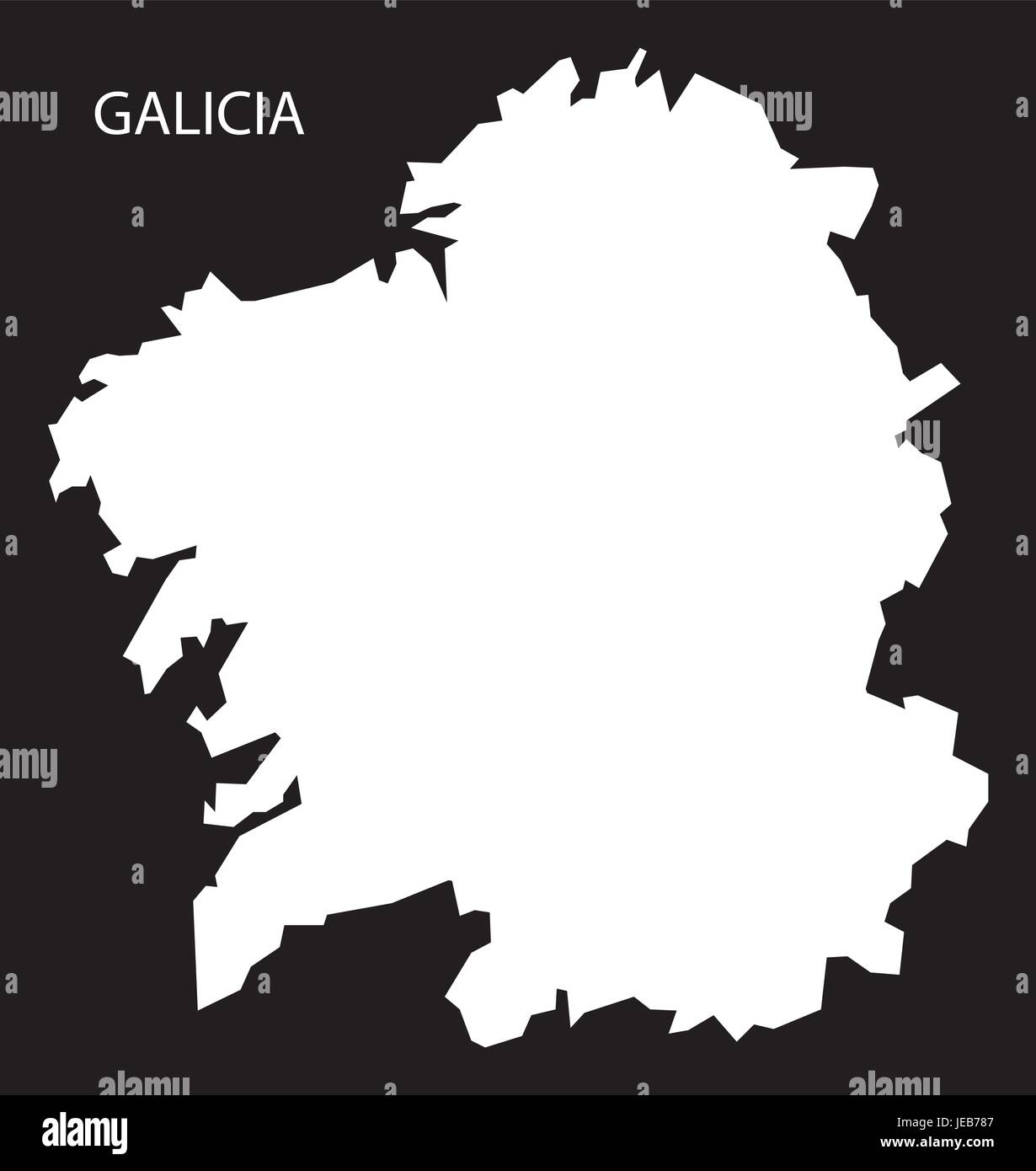 Galice Espagne carte inversée illustration silhouette noire Illustration de Vecteur