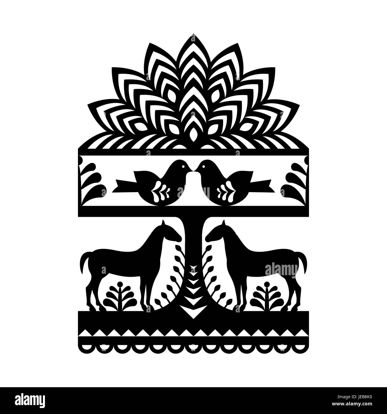 L'art populaire polonais transparente motif noir Wycinanki Kurpiowskie - Kurpie Papercuts Illustration de Vecteur