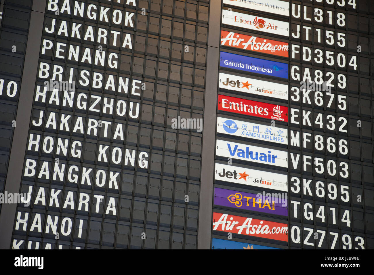 Singapour, aéroport, panneau indicateur, l'Asie, le décollage, l'information, voyages, vacances, voyage en avion, personne, du tourisme, de l'information, le numéro de vol, numéro de vol, Banque D'Images