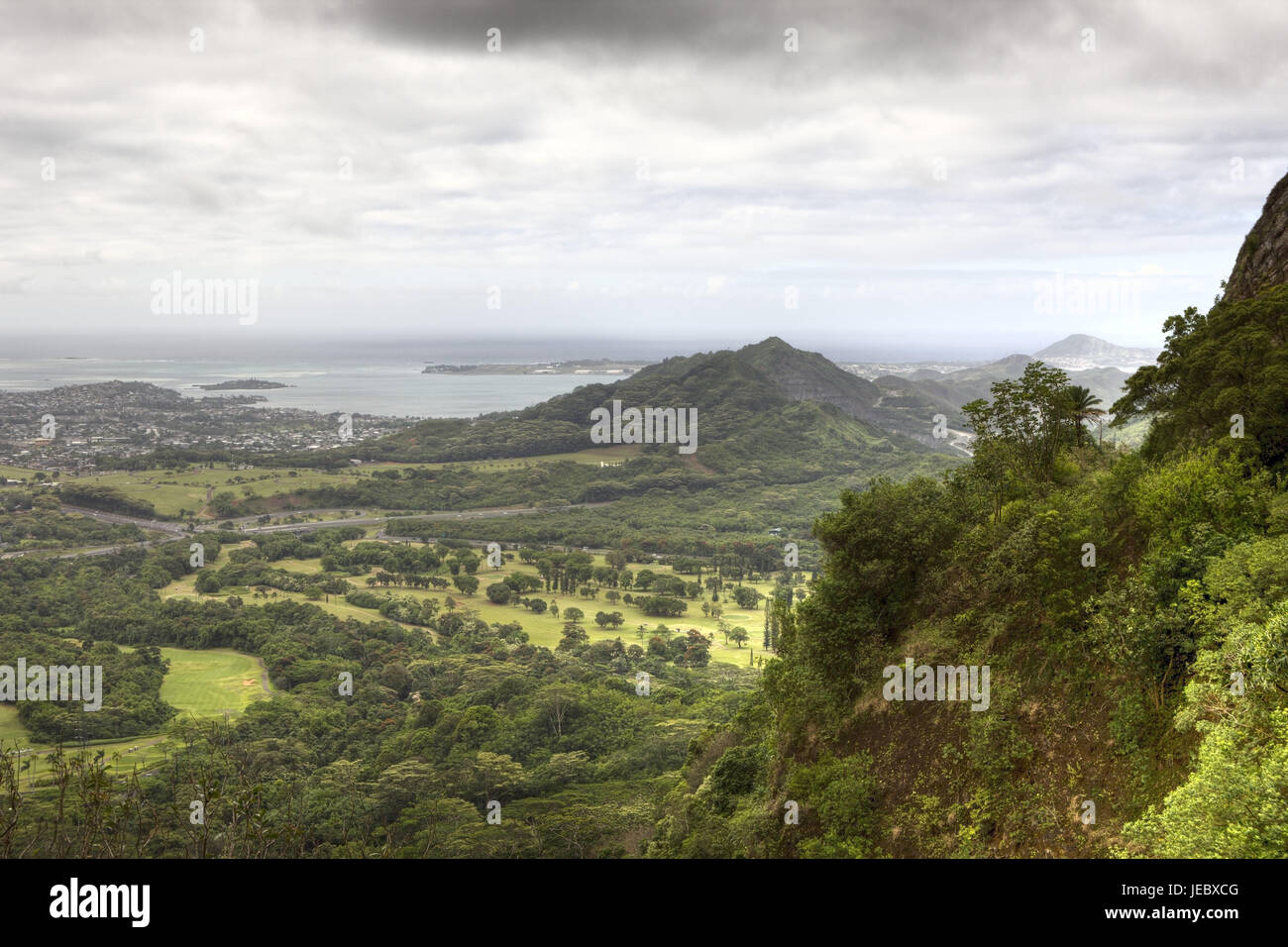 Hawaii, Oahu, l'USA, vue de l'Affût Nuuanu Pali, Banque D'Images