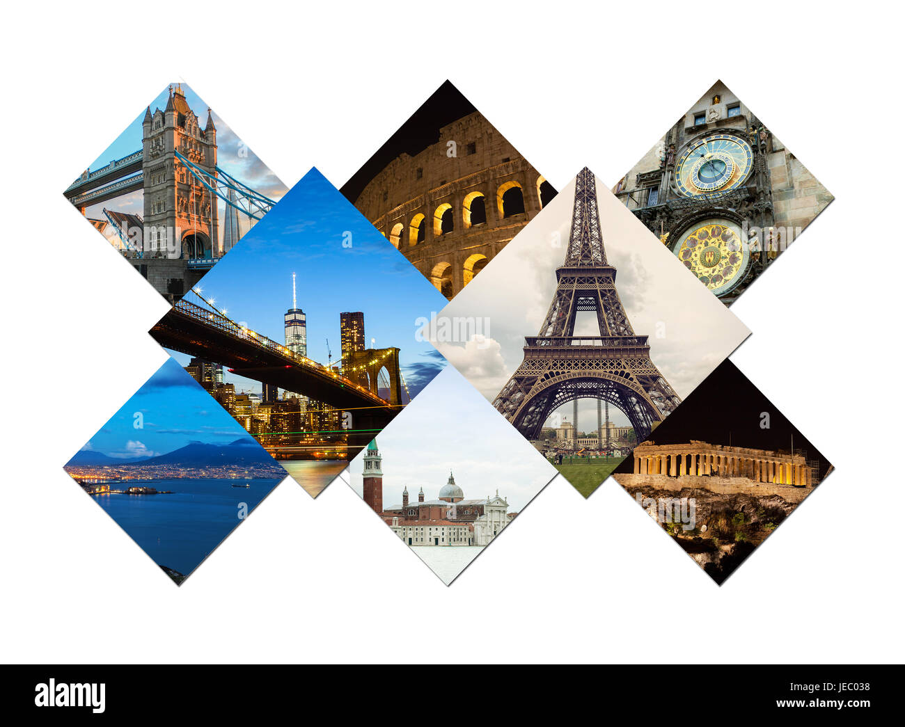 Billet d collage de lieux célèbres et des bâtiments. Banque D'Images