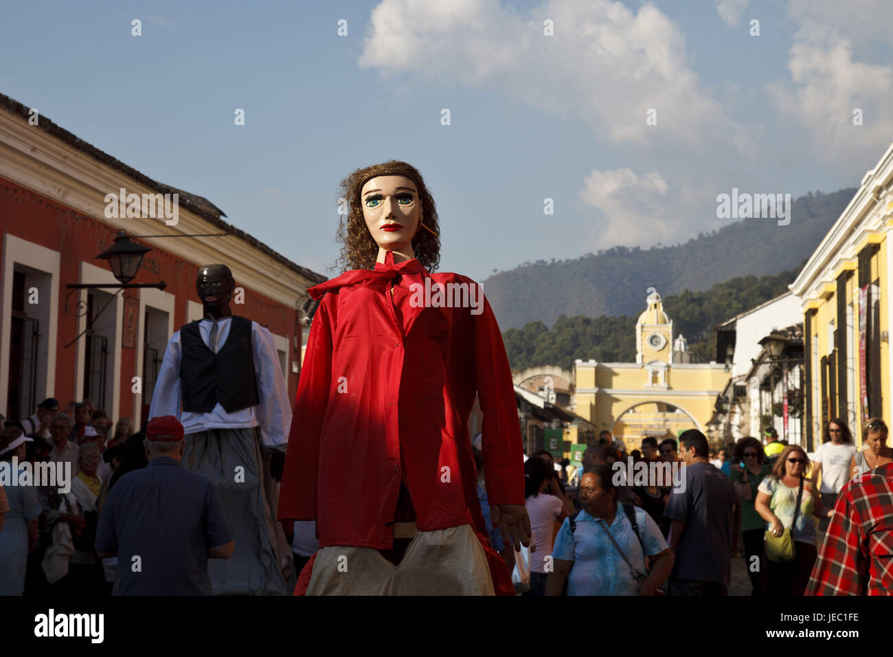 Guatemala, Antigua Guatemala, enregistrer, rue Gigantes, nouvelle année, Banque D'Images