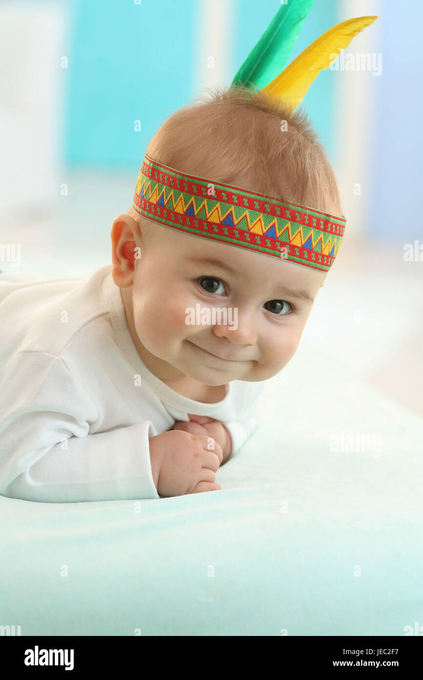 Bébé, 6 mois, panneaux, Indiens, sourire, portrait, Banque D'Images