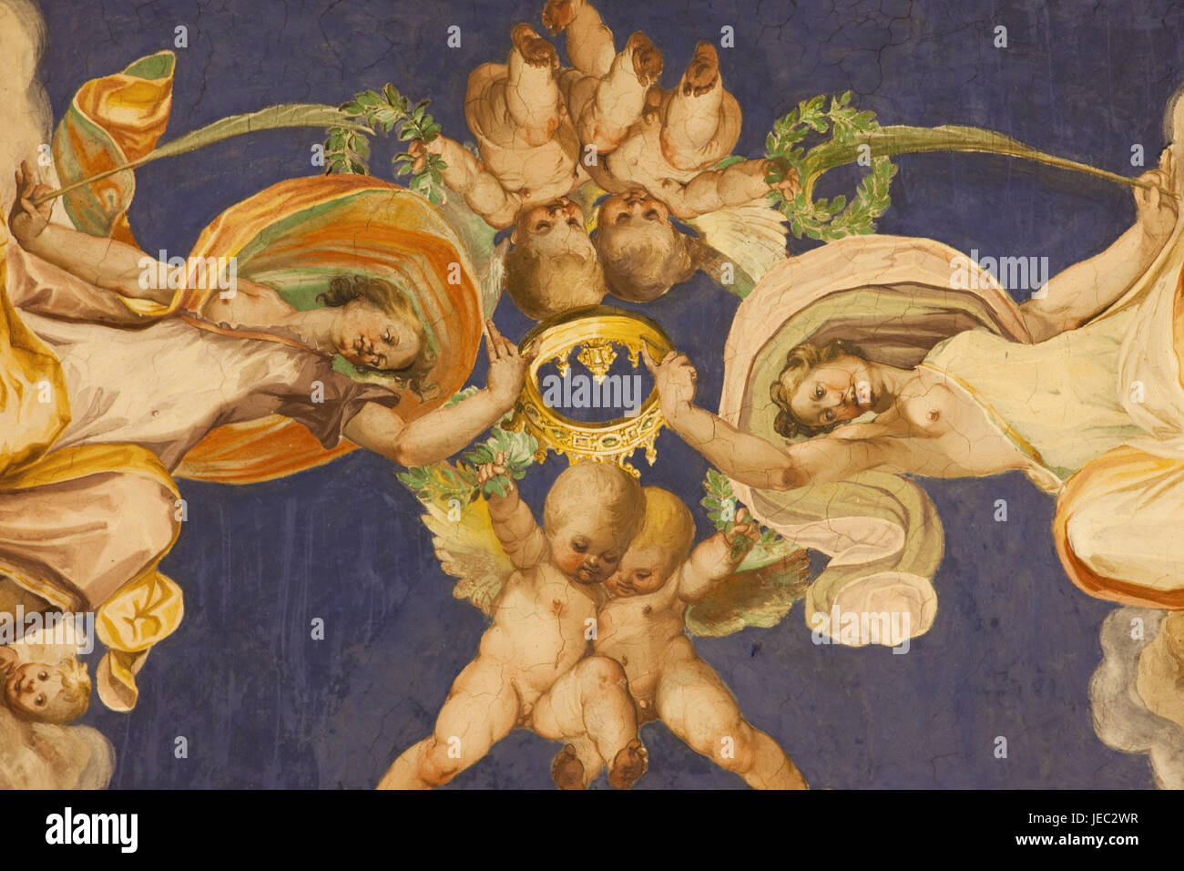 L'Italie, Rome, Vatican, Cité du Vatican Musées, bibliothèque, vaste fresque au plafond, détail, Banque D'Images
