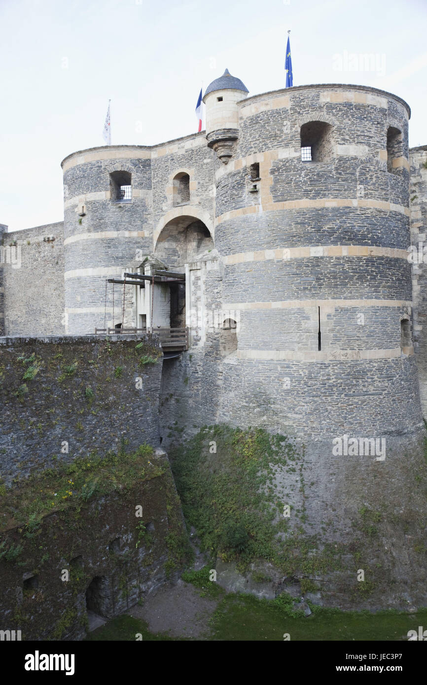 France, vallée de la Loire, Angers, de murs de défense, porte, Banque D'Images