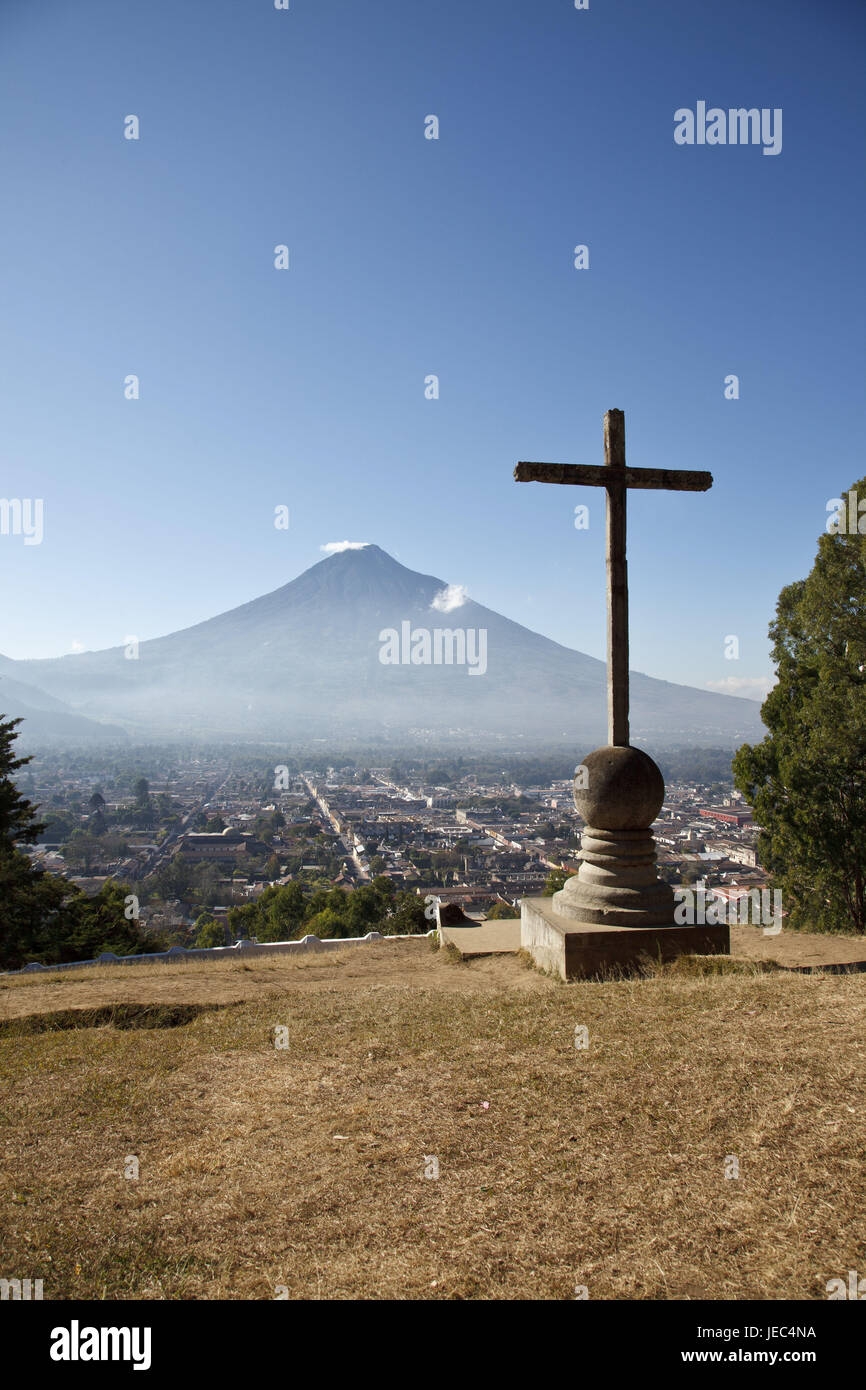 Guatemala, Antigua Guatemala, Cerro de la Cruz, croix, volcan, Banque D'Images