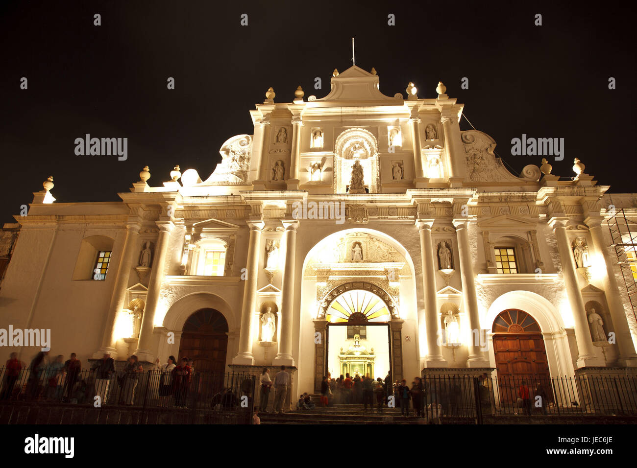 Guatemala, Antigua Guatemala, cathédrale, nuit, Banque D'Images