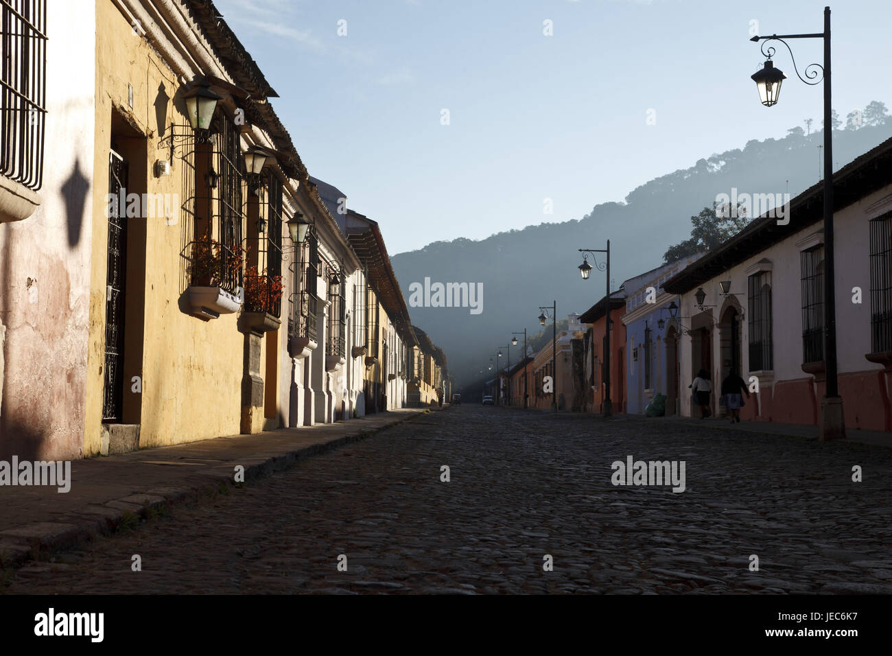Guatemala, Antigua Guatemala, rue, maisons, Banque D'Images