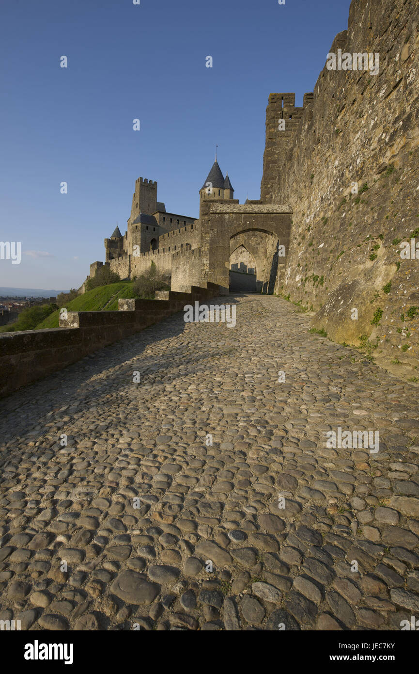 France, région de l'Aude, Carcassonne, forteresse, pavés, Banque D'Images