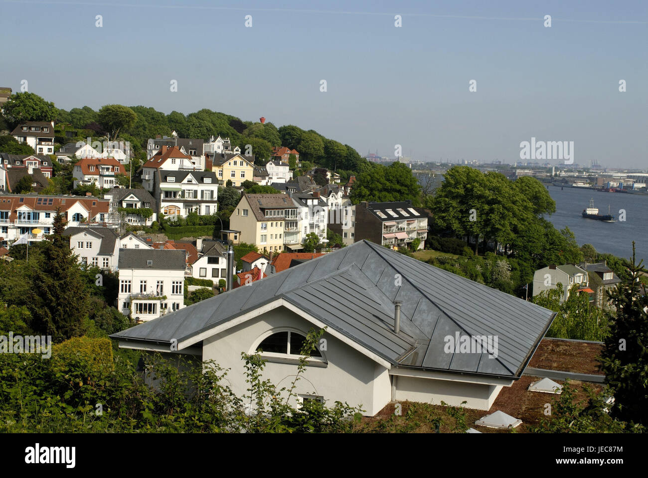 Allemagne, Hambourg Blankenese, montagne, l'hiloire, maisons d'habitation, l'été, l'Allemagne du Nord, ville hanséatique, ville, quartier de la ville, ville quatrième, hill, mountain, maisons, immeubles, villas, des zones d'habitation, de la rivière, l'Elbe, Banque D'Images