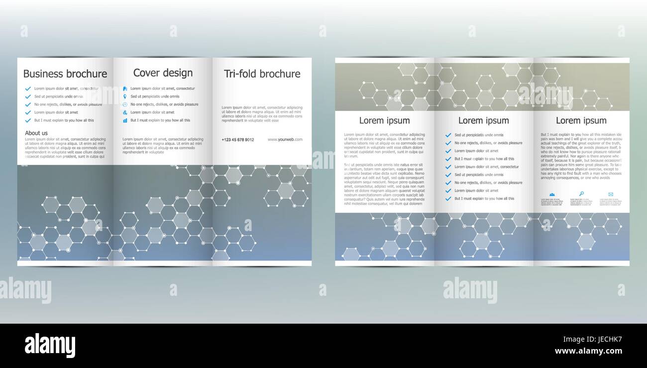 Brochure en trois volets modèle avec fond hexagonal. Vector illustration. Illustration de Vecteur