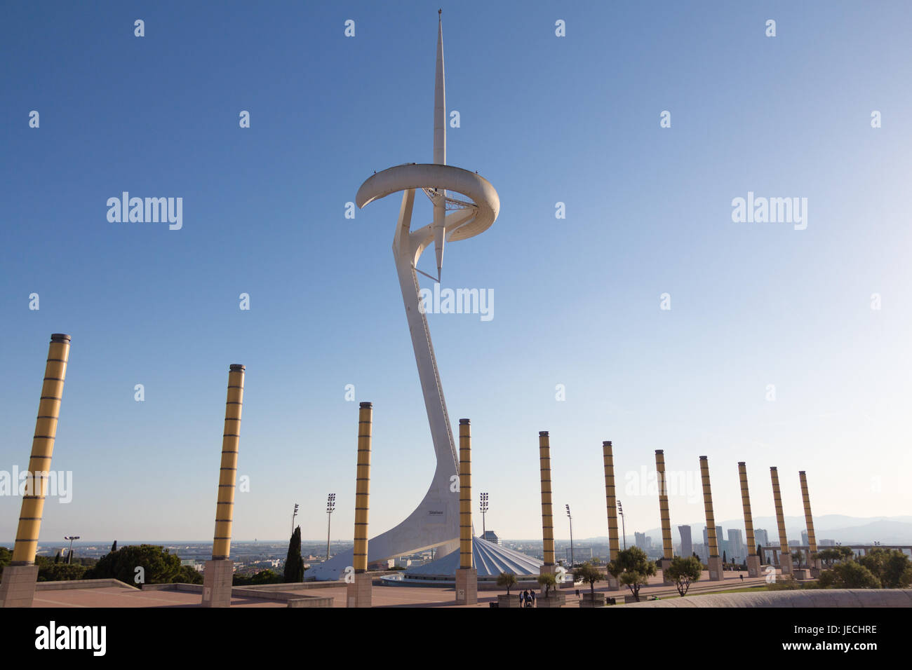 Le feu olympique tour à Montjüic Mountain à Barcelone - Espagne Banque D'Images