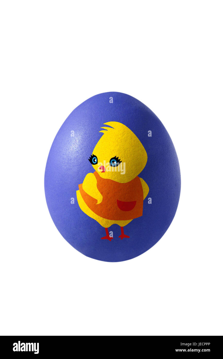 Oeufs de Pâques, Pâques, bleu, peintures, 'poussins', jaune, tablier, de la culture, fête, fête de Pâques, Pâques, Pâques traditions, tradition, décoration de Pâques, Pâques bijoux, décoration, österlich, oeuf, un tintedly Hühnerei,,,, de couleurs vives, peint sur toile, individuellement, la volaille poussins, poussins de Pâques, personnage de conte de fées, avec douceur, drôlement, habilement, motif de Pâques, la saison, le printemps, l'icône de l'objet, de l'enfance, photographie, Frei's plate, Banque D'Images