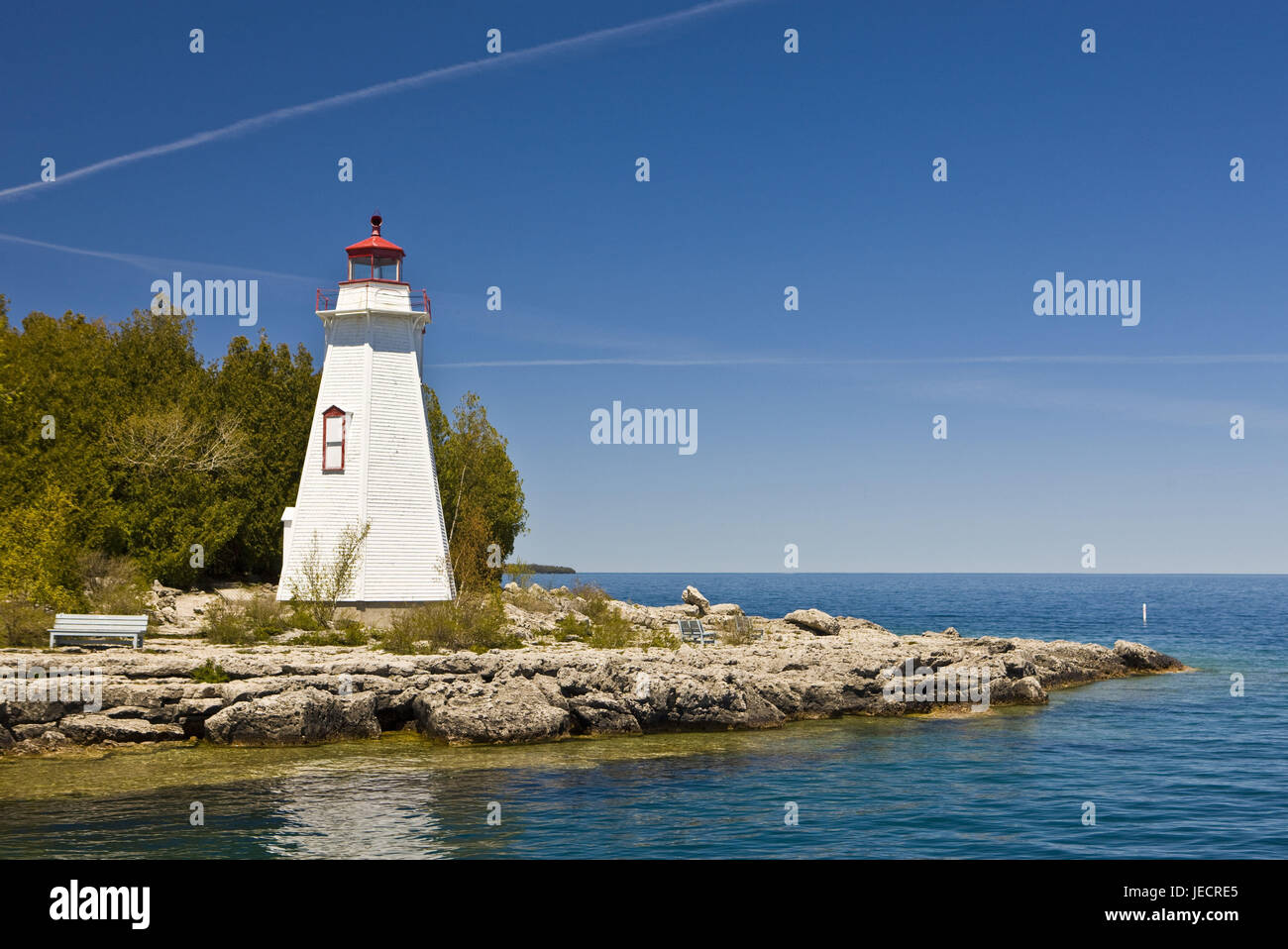Le Canada, l'Ontario, Huron saumure, entrée du port, phare, 'grande baignoire Lighthouse', en 1885, Lighthouse Point, Big Tub, Banque D'Images