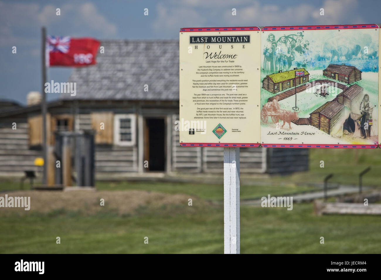 Le Canada, la Saskatchewan, le parc provincial de charge Mountain House, bâtiment, signe, Banque D'Images