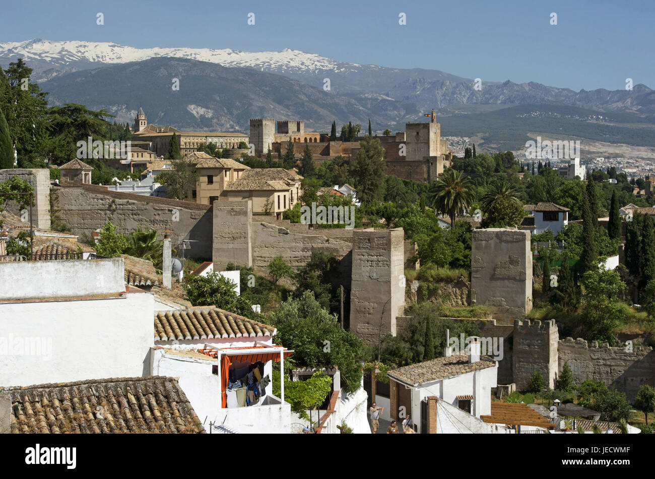 Espagne, Andalousie, Grenade, Alhambra, Sierra Nevada en arrière-plan, Banque D'Images