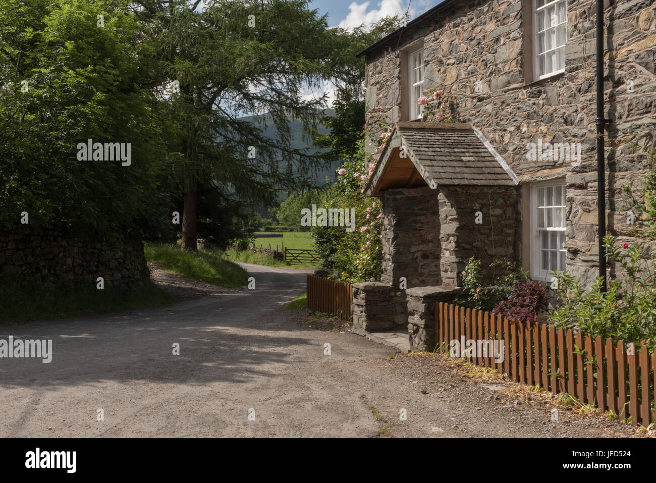 Le hameau d'Stonethwaite in Borrowdale Cumbria Banque D'Images