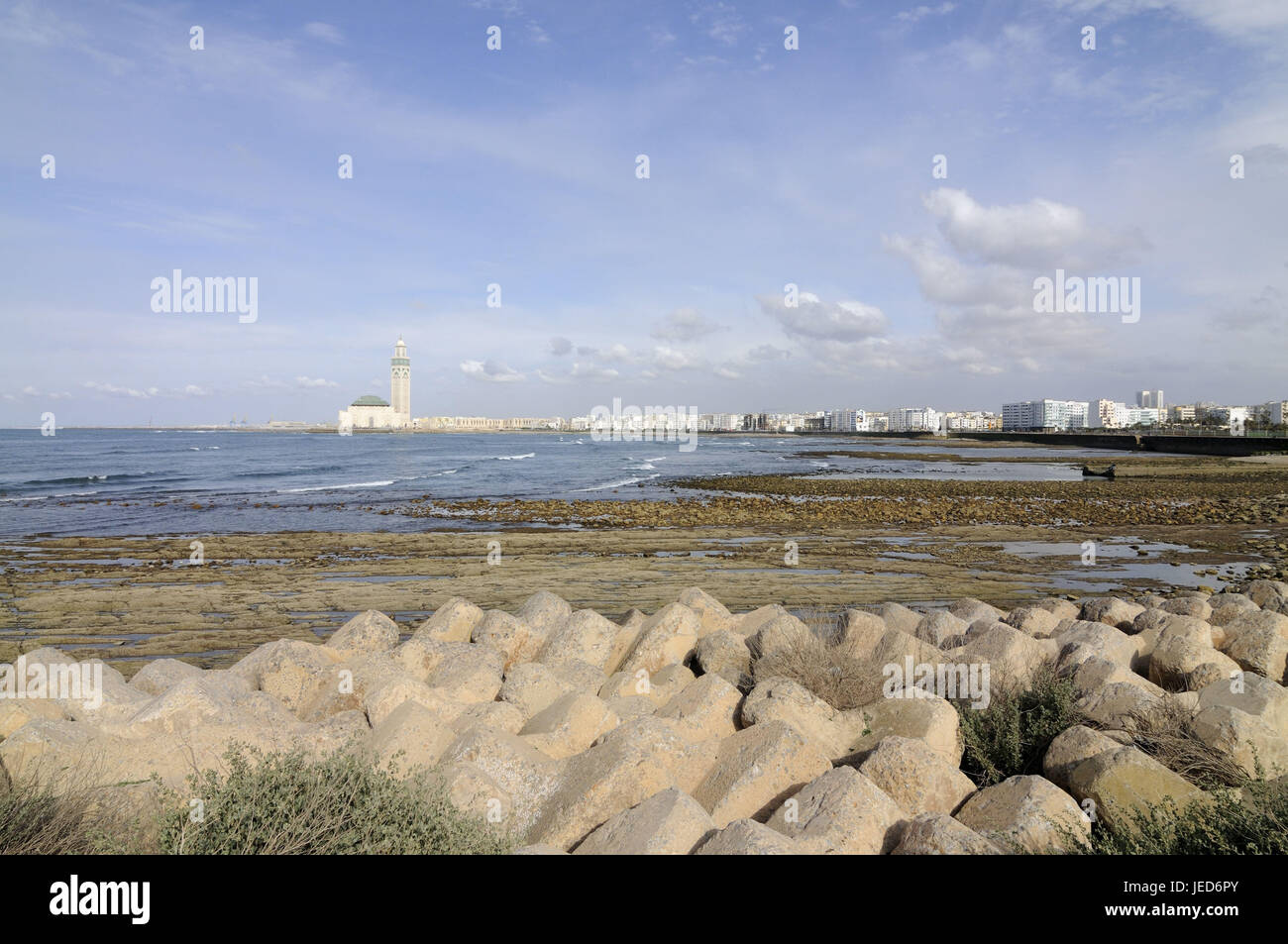 Côte, mer, Casablanca, mosquée Hassan II, le Maroc, l'Afrique, Banque D'Images