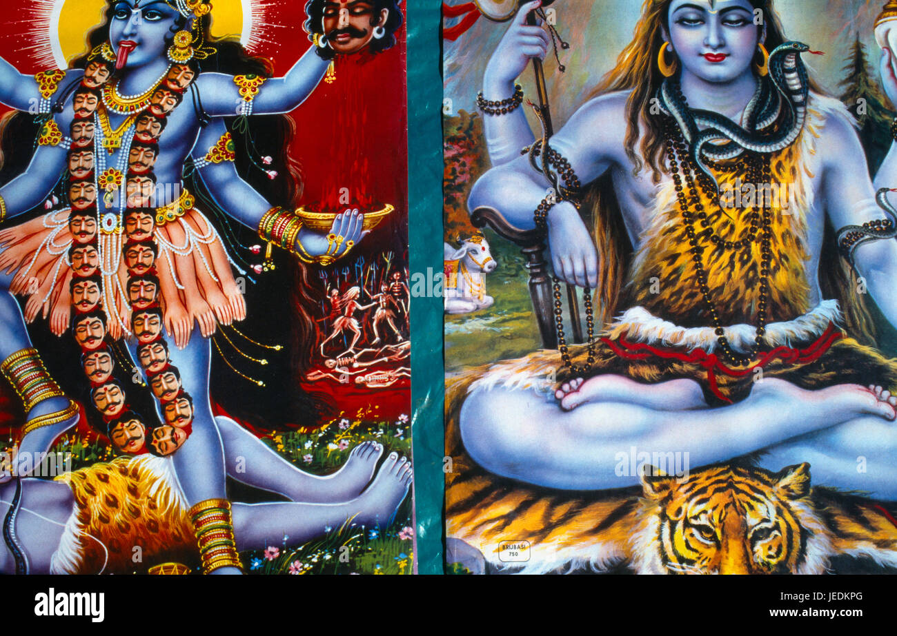 L'Inde, la religion, l'Hindouisme, affiche colorée de Krishna. Banque D'Images