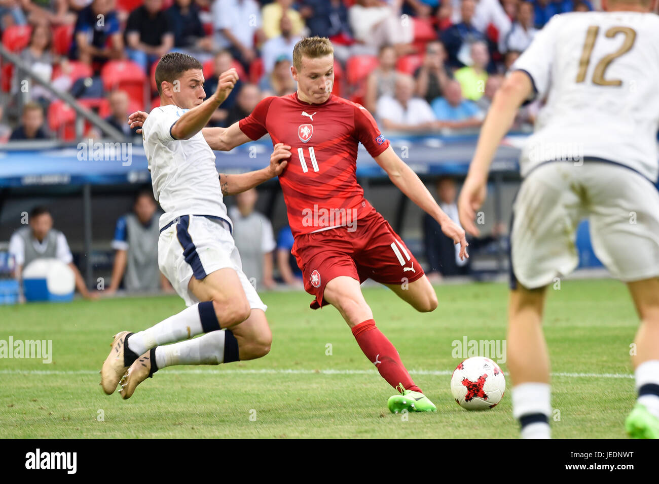 TYCHY, Pologne - 21 juin 2017 : Championnat de match du groupe C entre la République tchèque - Italie 3:1. En action Jakub Jankto (11). Banque D'Images