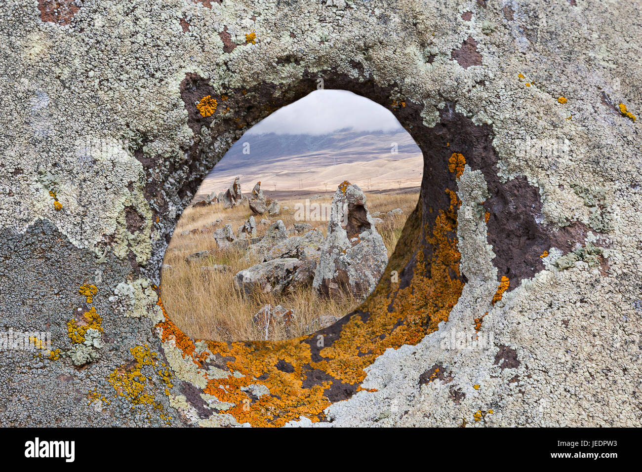 Ancien observatoire appelé Zorats Karer ou Karahunj, connu sous le nom de Stonehenge arménien. Banque D'Images