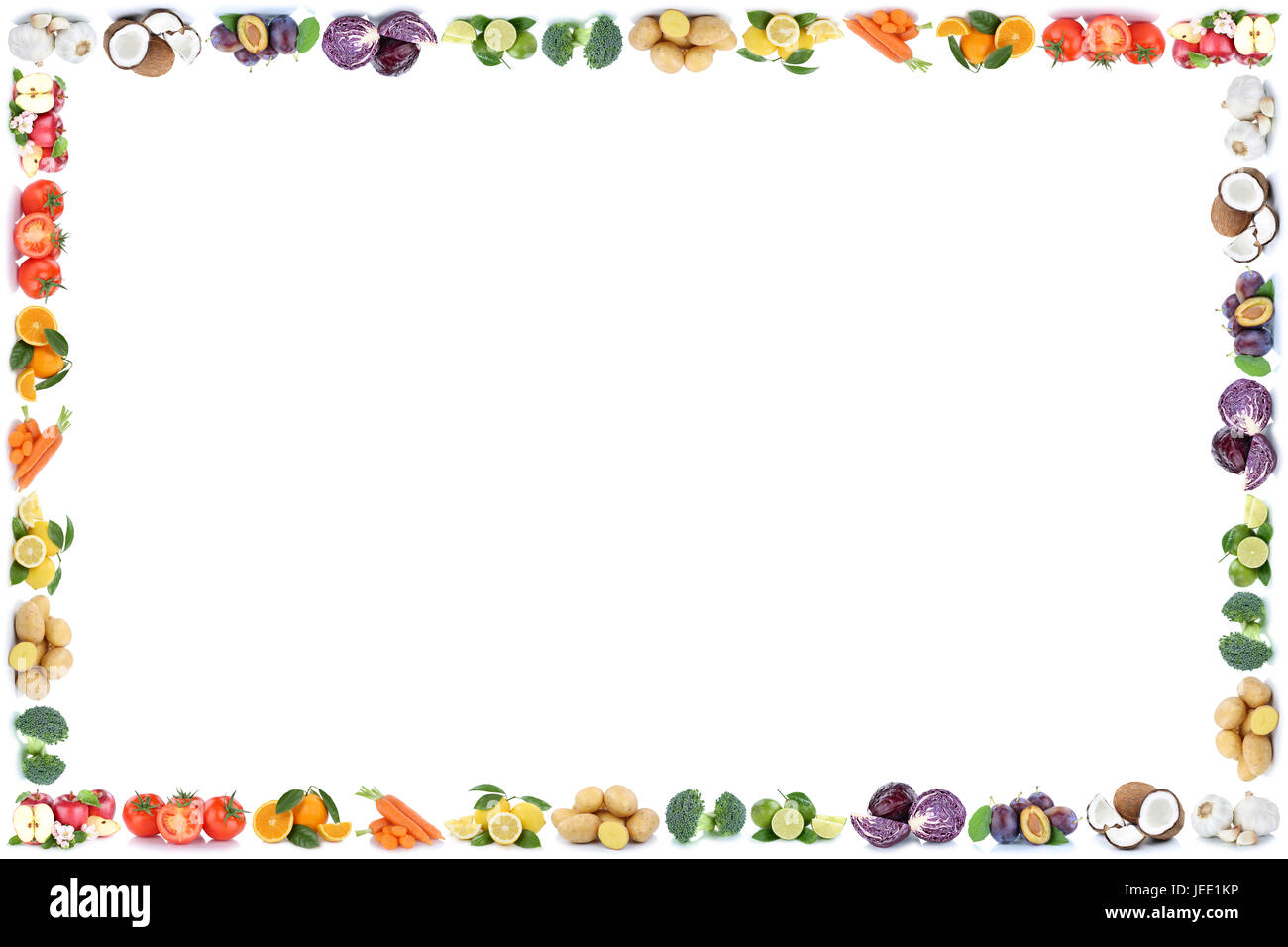 Les fruits et les légumes légumes oranges pommes cadre alimentaire copyspace copiez l'espace sur un fond blanc Banque D'Images