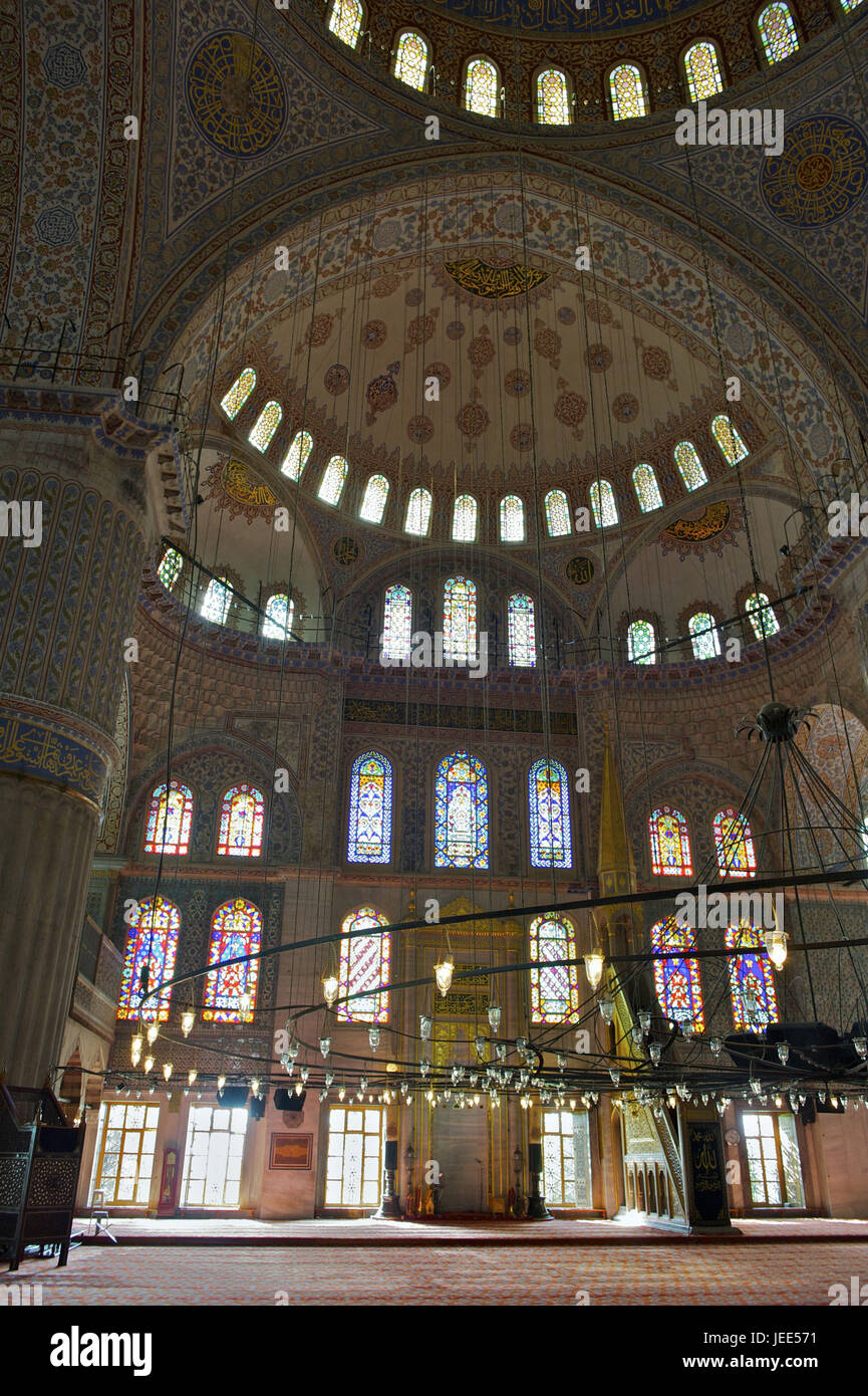 La Turquie, Istanbul, la mosquée du sultan Ahmed, mosquée bleue, vue de l'intérieur, Banque D'Images