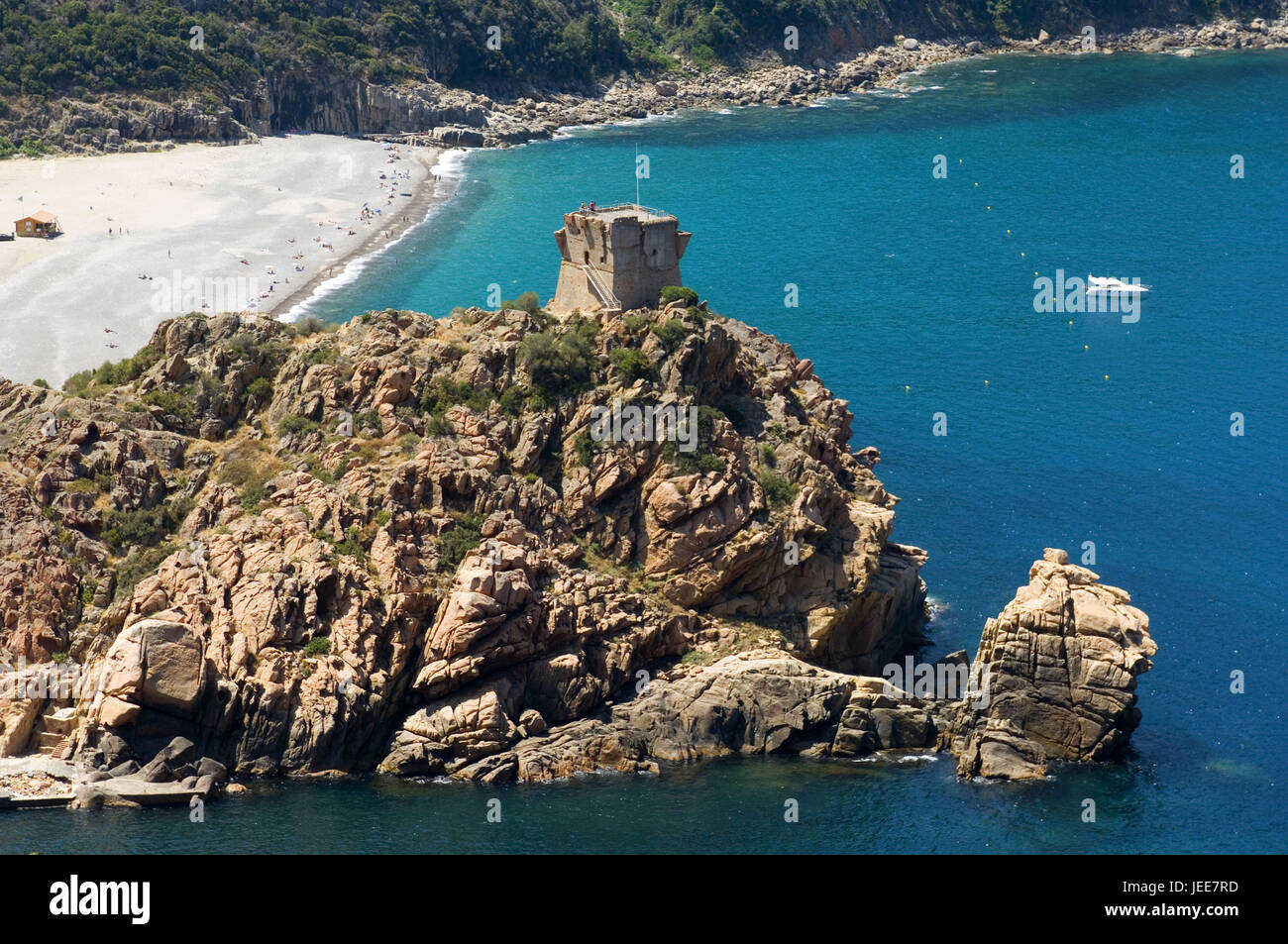 La France, la Corse, l'affranchissement, mer, côte, plage, rocher, tour, Banque D'Images