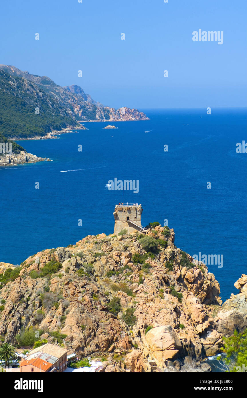 La France, la Corse, l'affranchissement, mer, côte, rock, tour, Banque D'Images